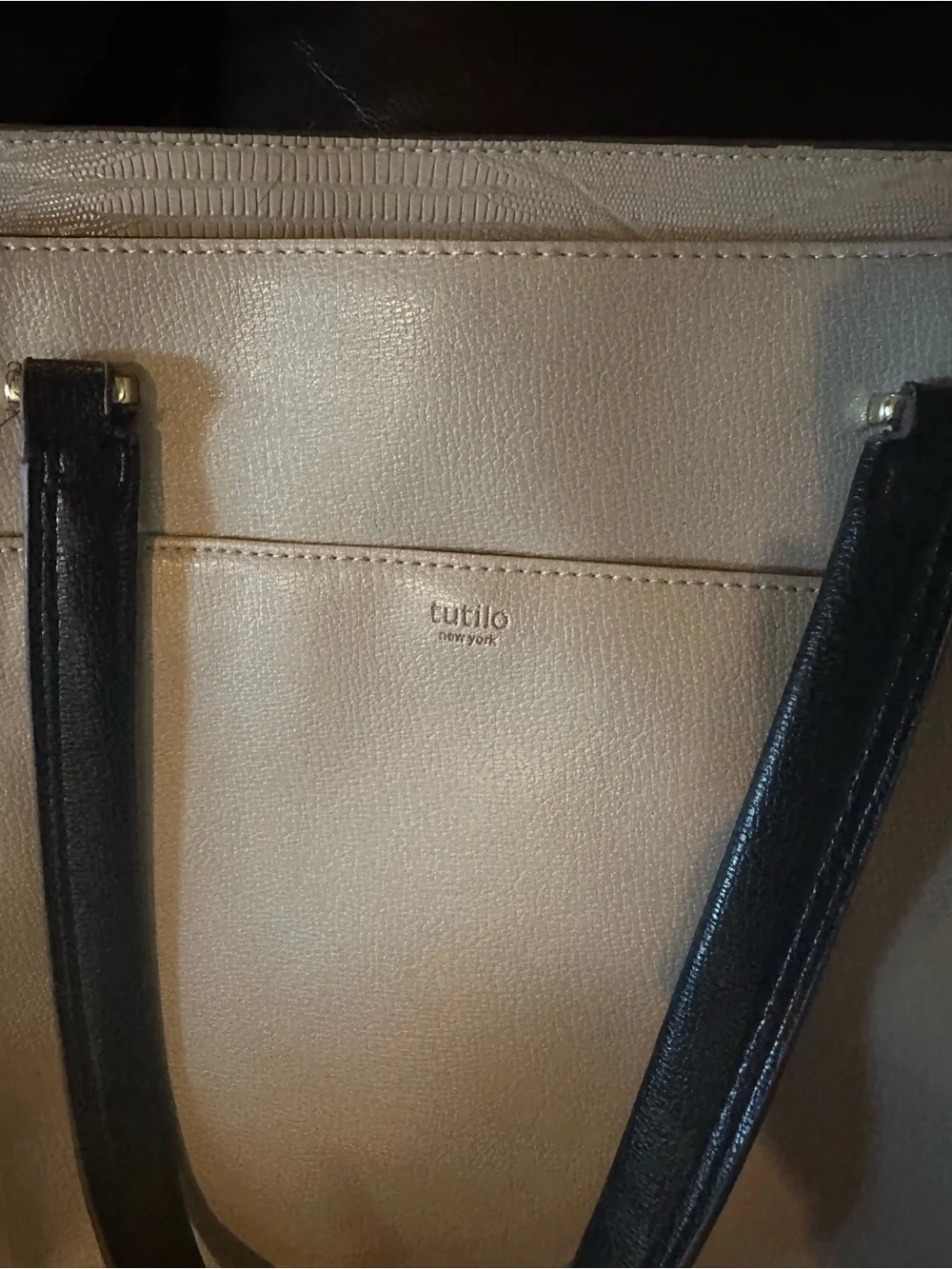 Tutilo New York Beige laptop Bag with Black Handles